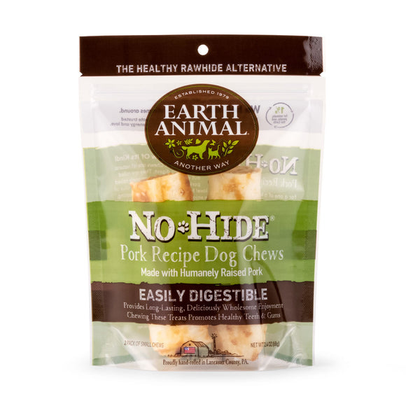 Earth Animal No-Hide Wholesome Chews Humanely-Raised Pork Small Natural Rawhide Alternative for Dog, 2.4oz., Count of 2, 2.4 OZ