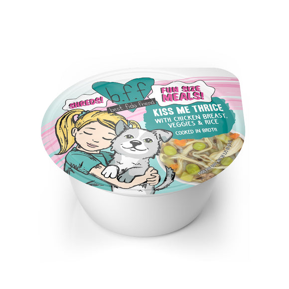 B.F.F. Fun Size Meals! Kiss Me Thrice with Chicken Breast, Veggies & Rice Cooked in Broth Wet Dog Food, 2.75 oz.