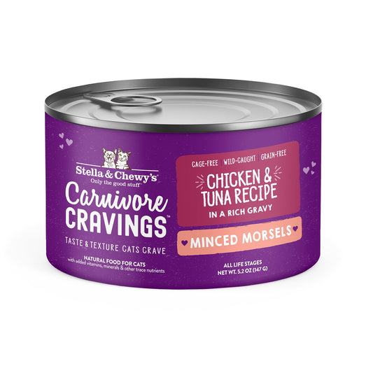 Stella & Chewy's Carnivore Cravings Minced Morsels Cage-Free Chicken & Wild-Caught Tuna Recipe Wet Cat Food, 5.2 oz.