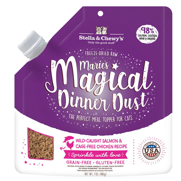 Stella & Chewy s Marie’s Magical Dinner Dust Wild Caught Salmon & Cage Free Chicken Recipe Freeze-Dried Raw Cat Food Topper  7-oz bag