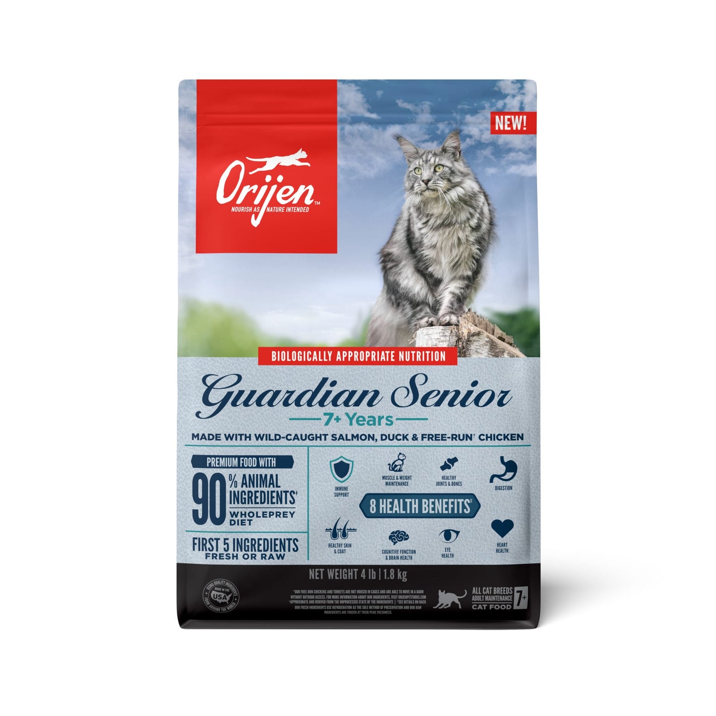 ORIJEN Grain Free Premium High Protein Fresh & Raw Animal Ingredients Guardian Senior Dry Cat Food, 4 lbs.