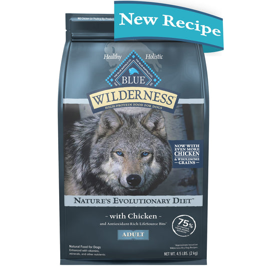 Blue Buffalo Wilderness High Protein Natural Adult Dry Dog Food plus Wholesome Grains  Chicken 4.5 lb bag