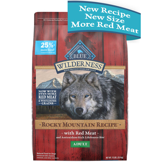 Blue Buffalo Wilderness Rocky Mountain Recipe High Protein Natural Adult Dry Dog Food  Red Meat with Grain 13 lb bag