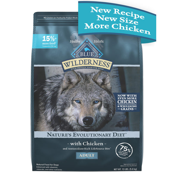 Blue Buffalo Wilderness High Protein Natural Adult Dry Dog Food plus Wholesome Grains  Chicken 13 lb bag
