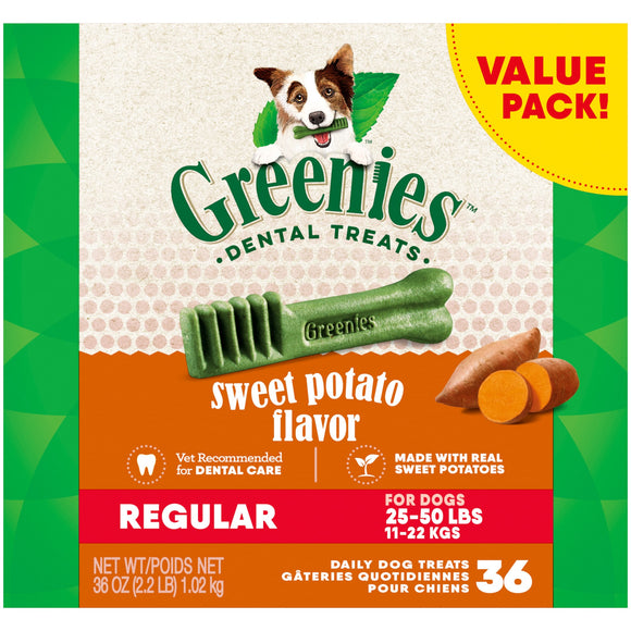 Greenies Regular Natural Sweet Potato Flavor Dental Dog Treats, 36 oz., Pack of 36