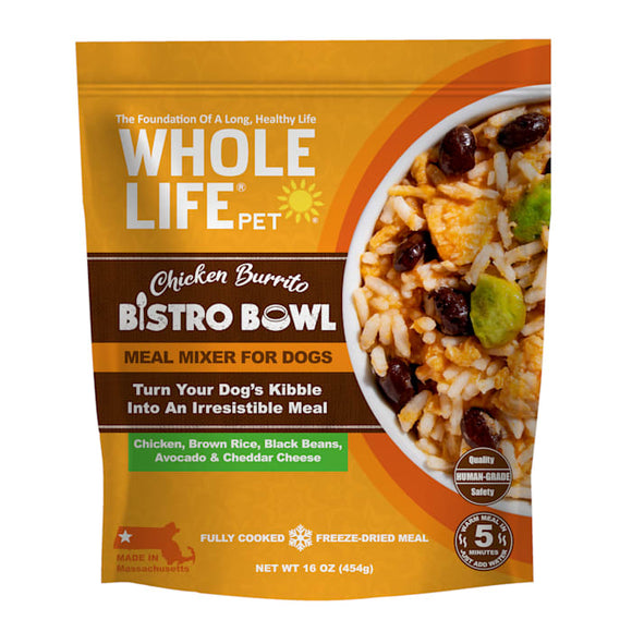 Whole Life Pet Bistro Bowls Chicken Burrito Freeze Dried Meal Mixer For Dogs 16oz