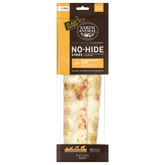 Earth Animal No-Hide Strips Peanut Butter Recipe Natural Rawhide Alternative Dog Chew Treats, 1.5 oz., Count of 4, 15 OZ