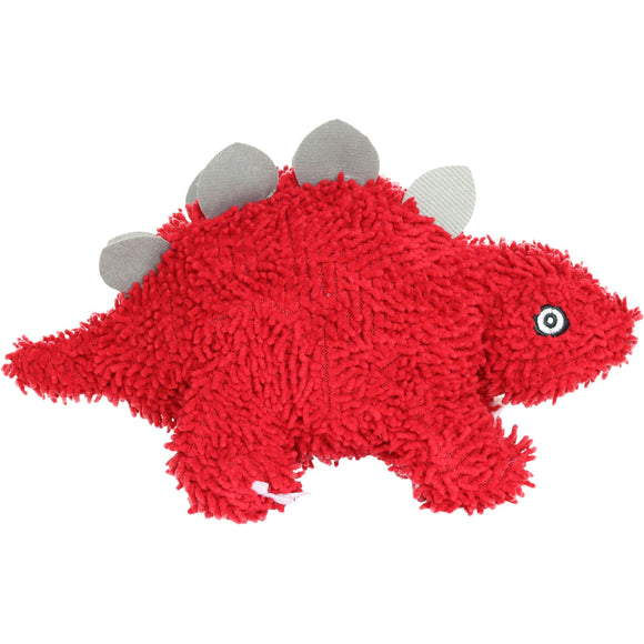 Tuffys Mighty Microfiber Ball Medium Stegosaurus Red Durable Squeaky Dog Toy