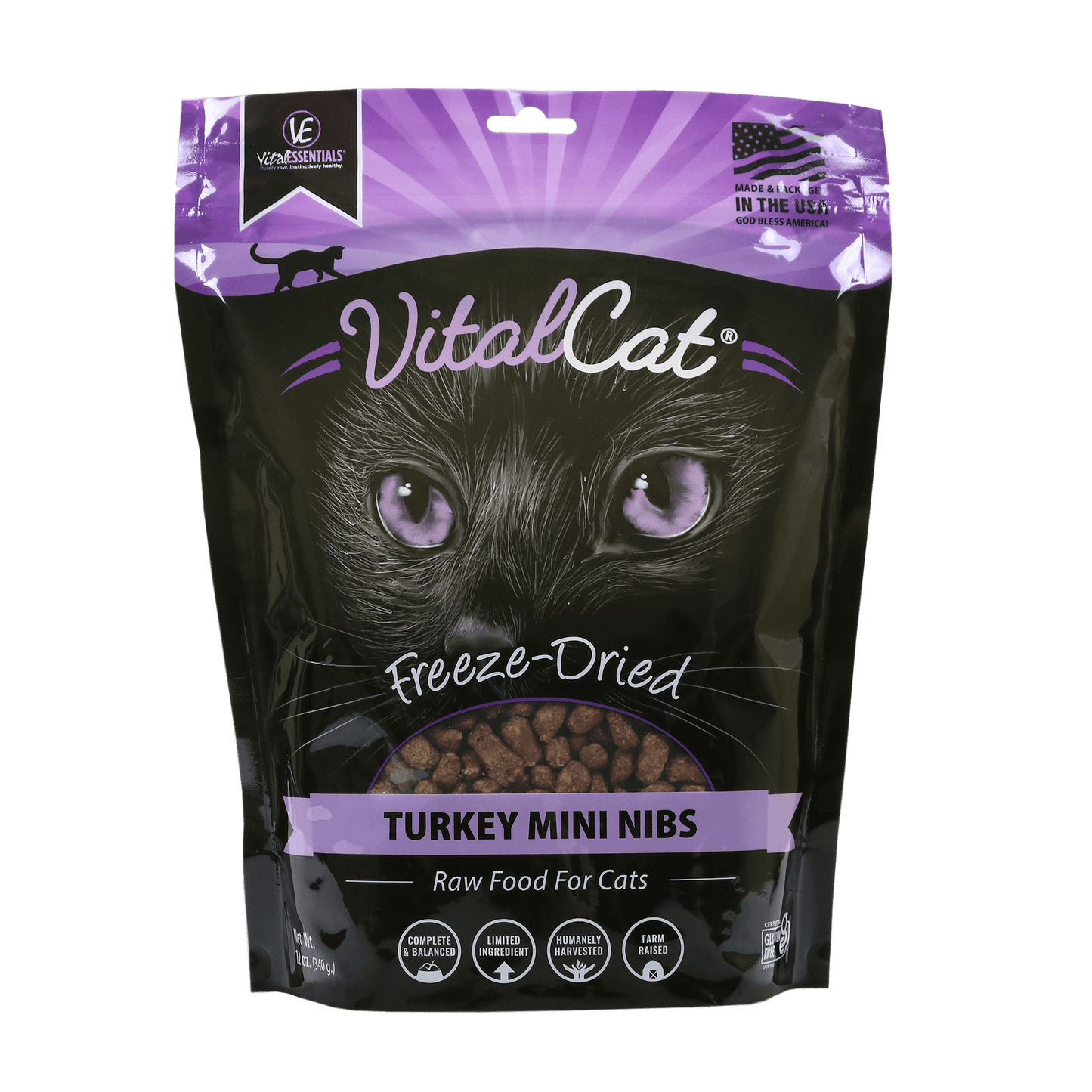 Vital Essentials Freeze Dried Cat Mini Nibs 12oz Turkey