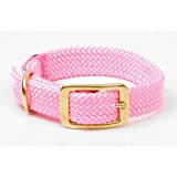 Hot Pink:Adjustable double-braid dog collarWaterproof and durable webbingFeatures all brass hardware buckle and 