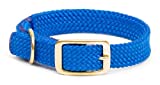 Blue:Adjustable double-braid dog collarWaterproof and durable webbingFeatures all brass hardware buckle and 