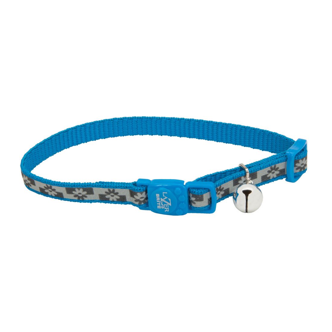 Coastal Cat Blue Lagoon Reflective Lazer Brite Bell 8-12 Collar Free Ship Usa"