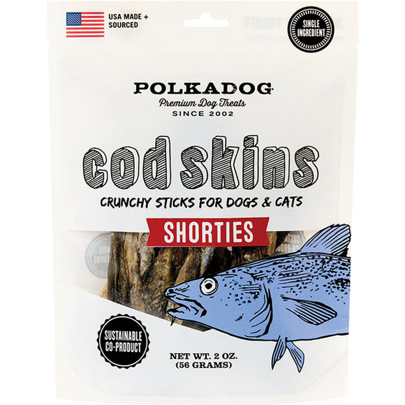 Polkadog Crunchy Cod Skin Jerky Shorties Dog Treats - All-Natural Pet Snacks 2 oz