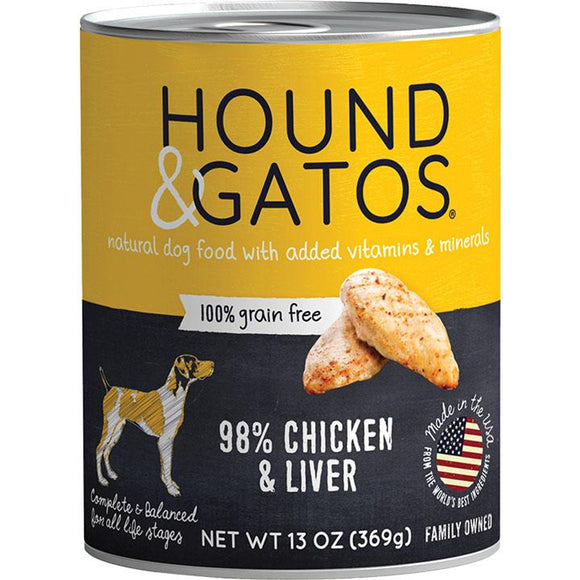 Hound & Gatos Wet Dog Food 98% Chicken & Liver 13oz can