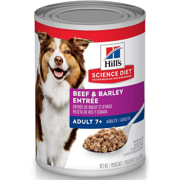 Hill's Science Diet Adult 7+ Beef & Barley Entrée Canned Dog Food, 13 oz, 12-pack