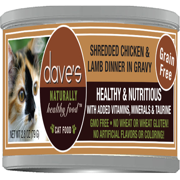 Dave's Cat Food Grain Free Shredded Chicken N Lamb 2.8 Oz