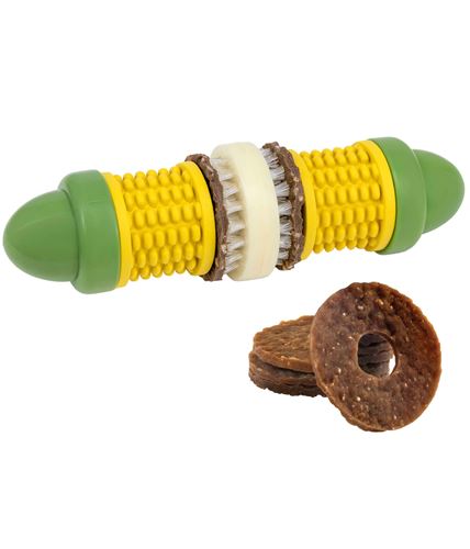 PetSafe Busy Buddy Cravin’ Corncob Dog Toy – Treat Ring Holding Chew Toy – Butter Scented – Interactive Pet Puzzle for Boredom or Separation Anxiety – Small to Large Dogs (B095VZPQXD)