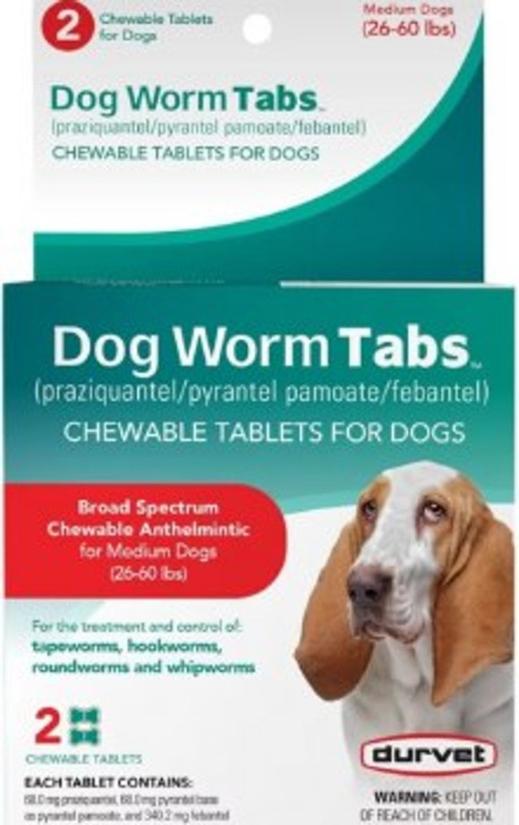 Durvet Dog Dewormer Tabs Medium Dog 4 ct