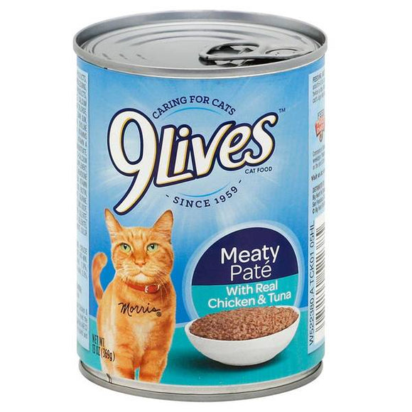 9Lives Meaty Pate With Real Chicken & Tuna Wet Cat Food, 13oz Can