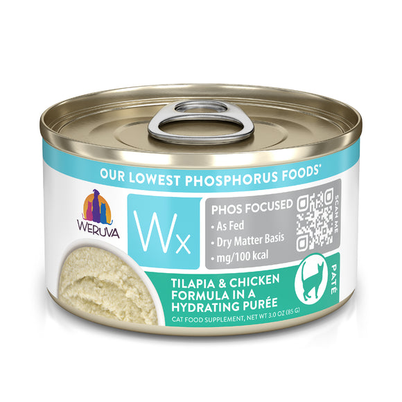 Weruva Wx Phos Focused 3oz Canned Cat food Tilapia Chicken Puree