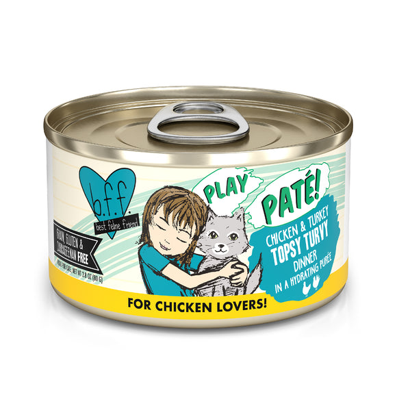 Weruva B.F.F. PLAY Pate Cat food 2.8oz Can Topsy Turvy Chicken Turkey