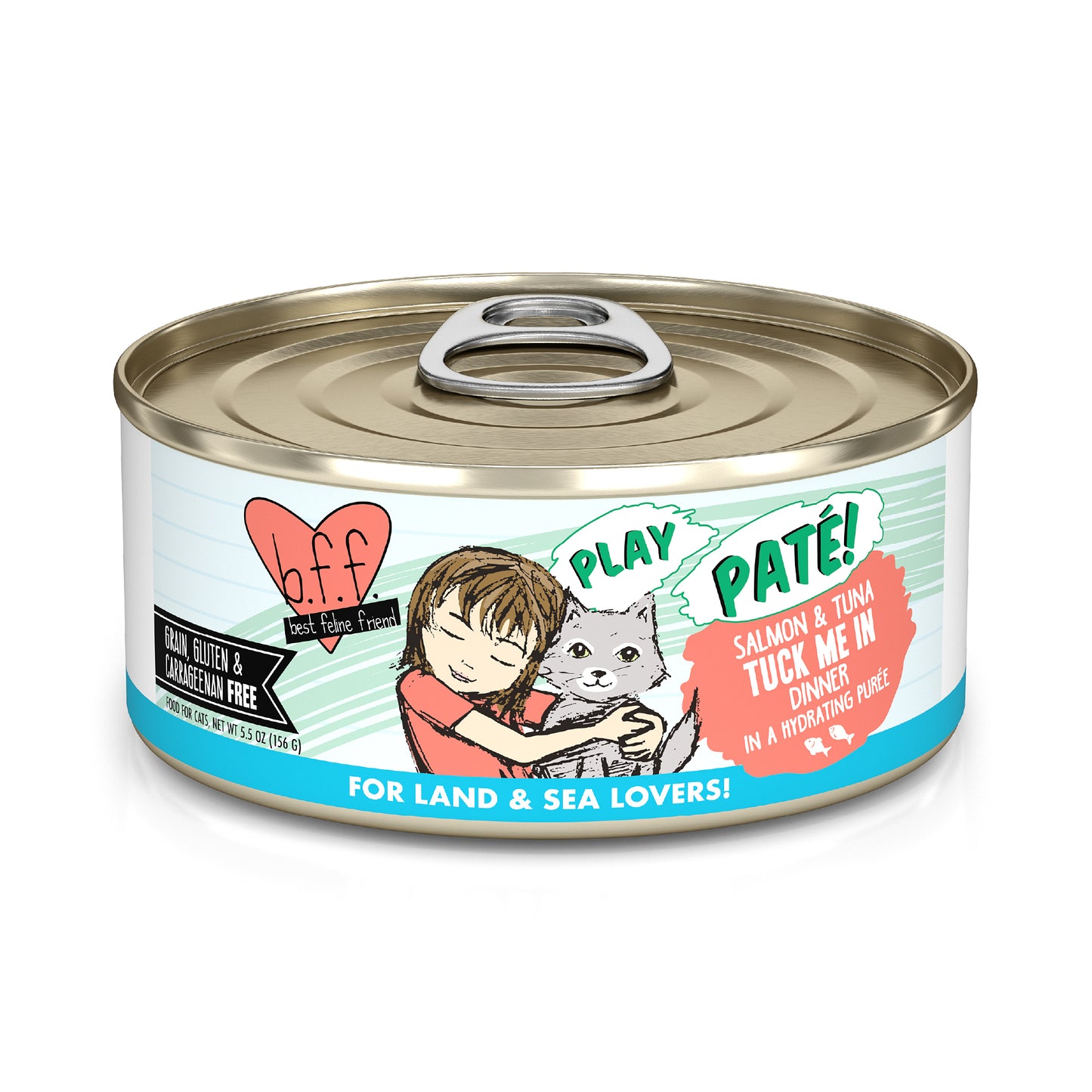 Weruva B.F.F. PLAY Pate Cat food 5.5oz Can Tuck me In Salmon and Tuna