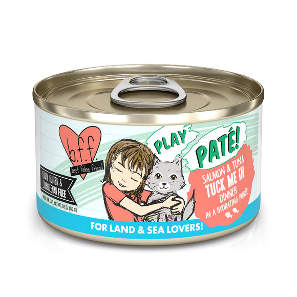 Weruva B.F.F. PLAY Pate Cat food 2.8oz Can Tuck me In Salmon Tuna
