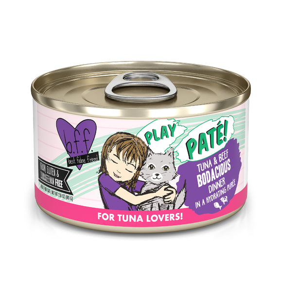 Weruva B.F.F. PLAY Pate Cat food 2.8oz Can Bodacious Tuna & Beef