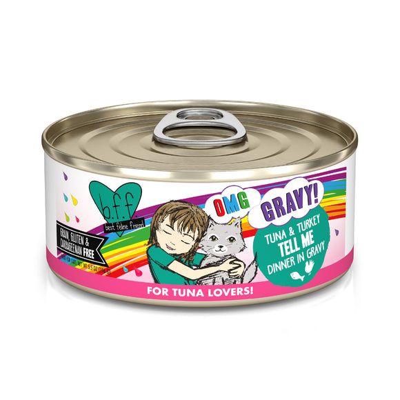 Weruva B.F.F. Oh My Gravy 5.5oz Canned Cat food Tell Me Tuna & Turkey