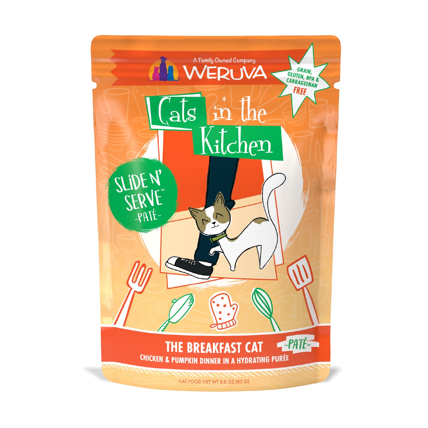 Weruva Cats in the Kitchen Slide N Serve Pouch Pate Cat food 3oz the Breakfast Cat
