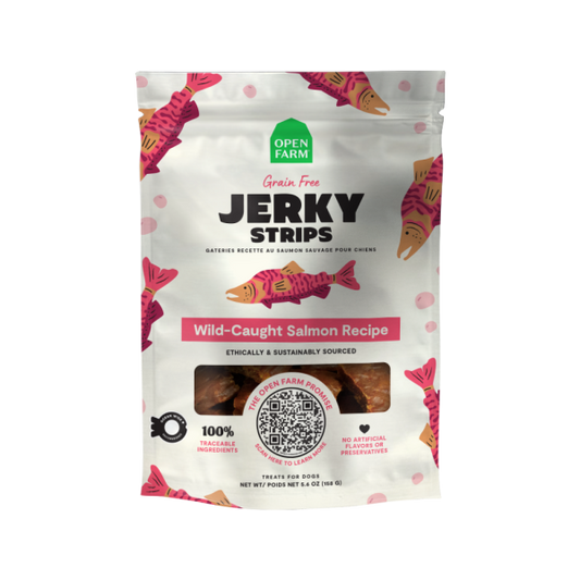 Open Farm Dog Treats Grain Free Jerky Strips Salmon 5.6 oz