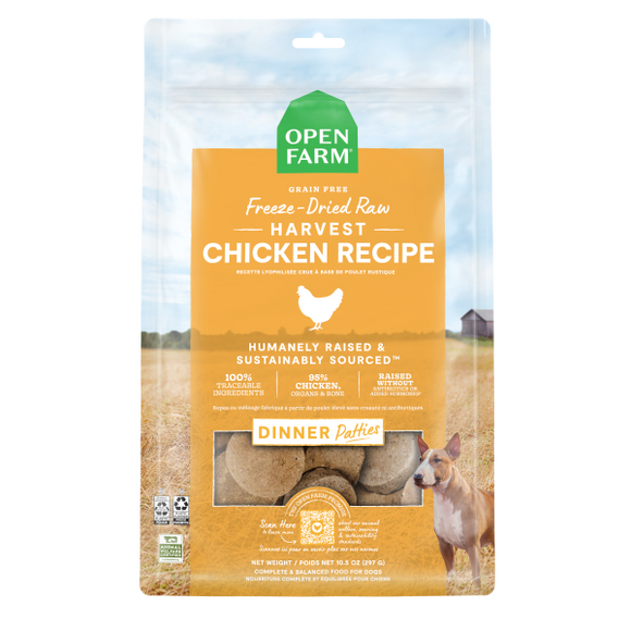 Open Farm Dog Freeze-Dried Raw Harvst Chicken Patties 10.5oz