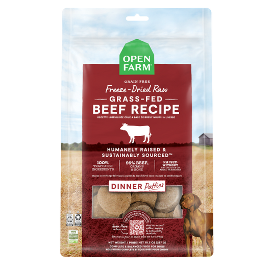 Open Farm Dog Freeze-Dried Raw Grass Fed Beef Patties 10.5oz