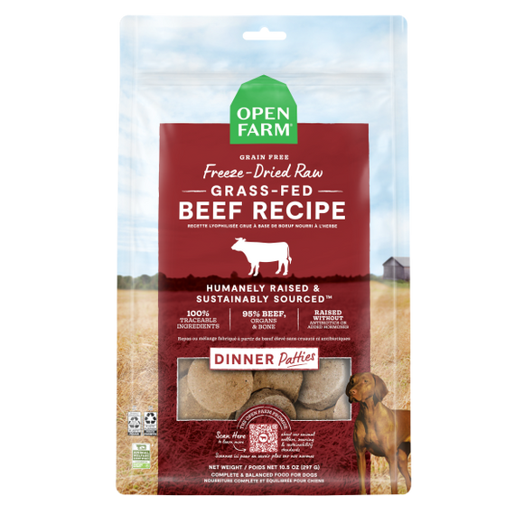 Open Farm Dog Freeze-Dried Raw Grass Fed Beef Patties 10.5oz