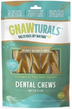 Gnawturals Dental Chews Twisted Stick Dog Dental Chew Peanut Butter Medium 5ct