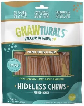 Gnawturals Hideless Chews Ribbed Bone Peanut Butter Medium 5ct