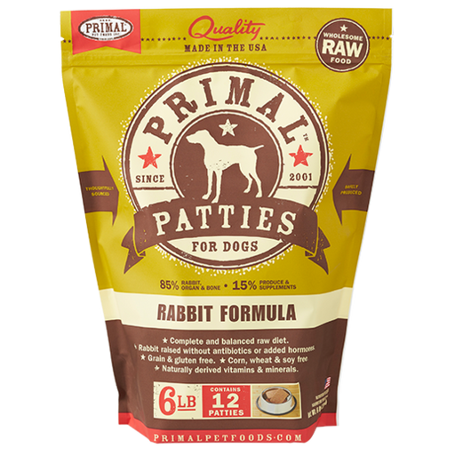 Primal Frozen Raw Rabbit Patty Dog Food 6 lb