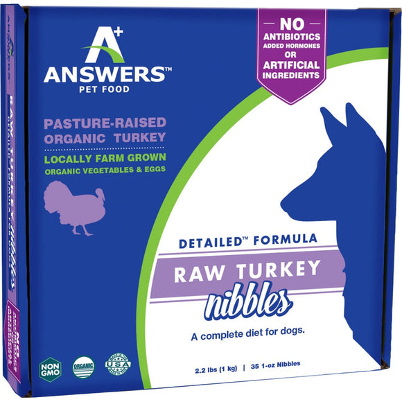 Answers Frozen Detailed Turkey Nibbles Dog Food 2.2lb