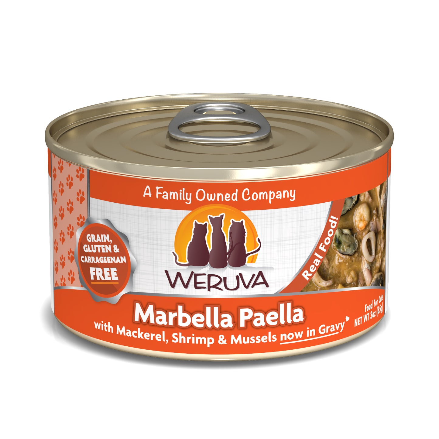 Weruva Classics 3oz Canned Cat food Marbella Paella with Mackerel, Shrimp & Mussels in Gravy Wet Cat Food