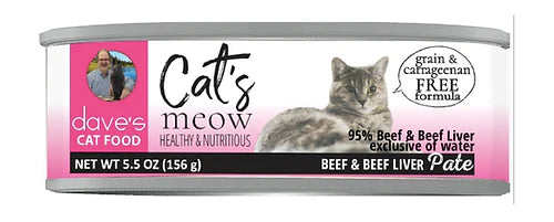 Dave's Cat's Meow Wet Cat Food 5.5oz 95% Beef and Liver
