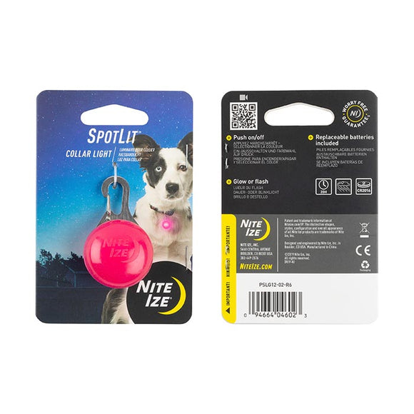 Nite Ize SpotLit LED Collar Light Pink Plastic  Carabiner Pet Locator Light