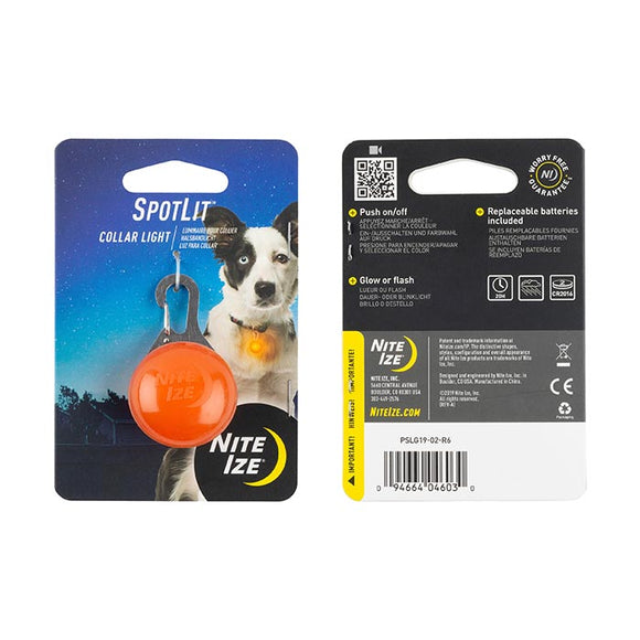 Nite Ize SpotLit LED Collar Light Orange Plastic  Carabiner Pet Locator Light