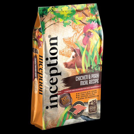 inception dry dog food chicken & pork meal recipe - complete and balanced dog food - legume free meat first dry dog food - 27 lb. bag