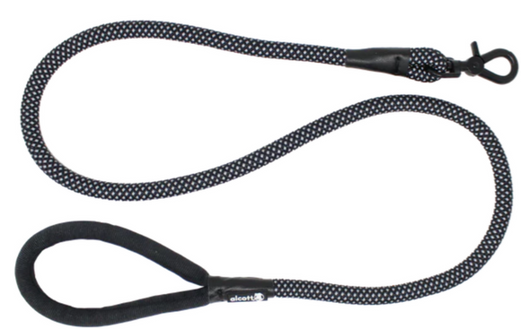 Alcott Adventure Rope Leash Reflective Stitching 5' Black