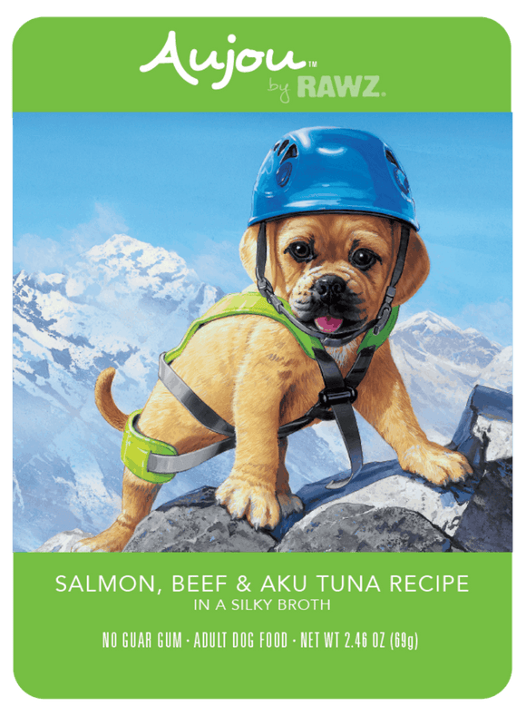 Rawz Wet Dog Food AuJus 2.5oz Aku Tuna Salmon and Beef