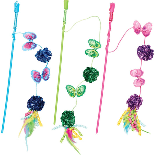 Spot Butterfly and Mylar Teaser Wand Cat Toy - Assorted Colors