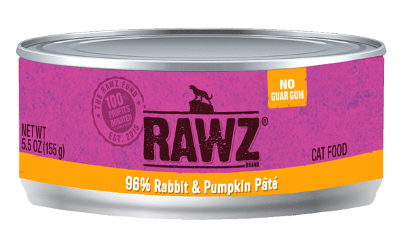 Raws Wet Cat Food 5.5oz Pate 96% Rabbit and Pumpkin