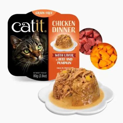 Catit Wet Cat food Chicken Dinner 2.8oz Beef and Pumpkin