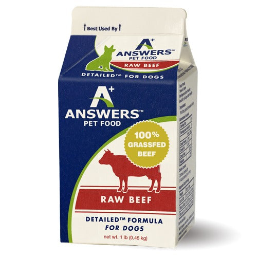 Answers Frozen Detailed Raw Beef Dog Food 1lb