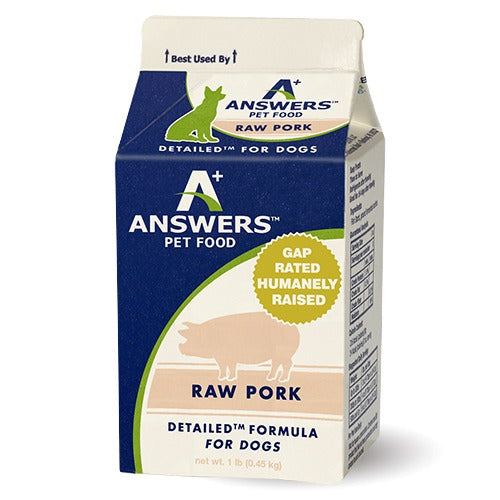 Answers Frozen Detailed Raw Pork Dog Food 1lb